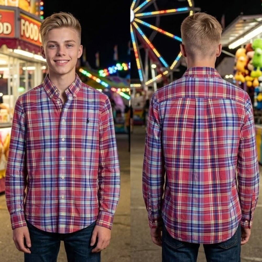 Ralph Lauren Polo Red Plaid Button Down Long Sleeve Shirt Boys Medium 10-12